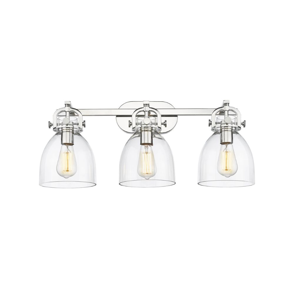 Innovations 410-3W-PN-G412-7CL Newton Bell - 3 Light 7" Wall-mounted Bath Vanity Light - Polished Nickel Finish - Clear Glass Shade