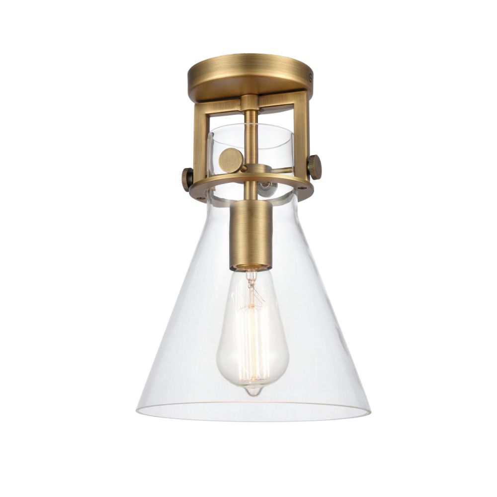 Innovations 411-1F-BB-G411-8CL Newton Cone - 1 Light 8" Flush Mount - Brushed Brass Finish - Clear Glass Shade