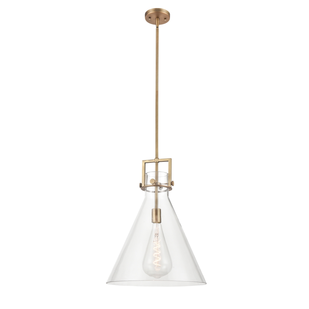 Innovations 411-1S-BB-16CL Newton Cone 1 Light 16 inch Pendant in Brushed Brass