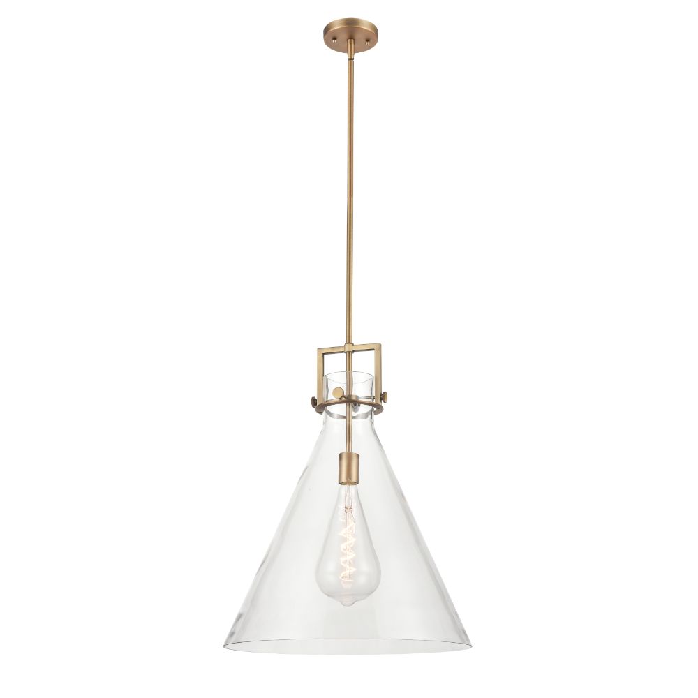 Innovations 411-1S-BB-18CL Newton Cone 1 Light  18 inch Mini Pendant in Brushed Brass
