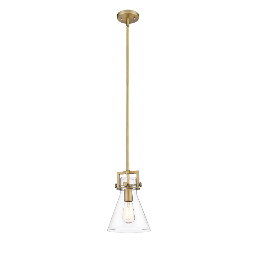 Innovations 411-1S-BB-8CL Newton Cone 1 Light 8 inch Mini Pendant in Brushed Brass