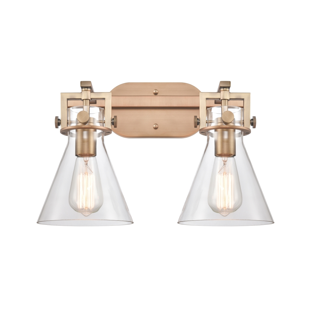 Innovations 411-2W-BB-7CL-LED Newton Cone 2 Light 17 inch Bath Vanity Light in Brushed Brass