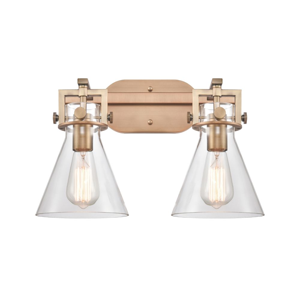 Innovations 411-2W-BB-G411-7CL Newton Cone - 2 Light 7" Wall-mounted Bath Vanity Light - Brushed Brass Finish - Clear Glass Shade
