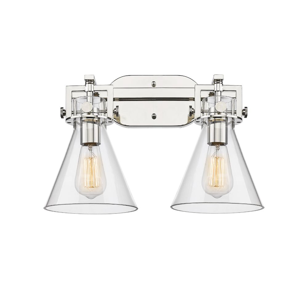 Innovations 411-2W-PN-G411-7CL Newton Cone - 2 Light 7" Wall-mounted Bath Vanity Light - Polished Nickel Finish - Clear Glass Shade