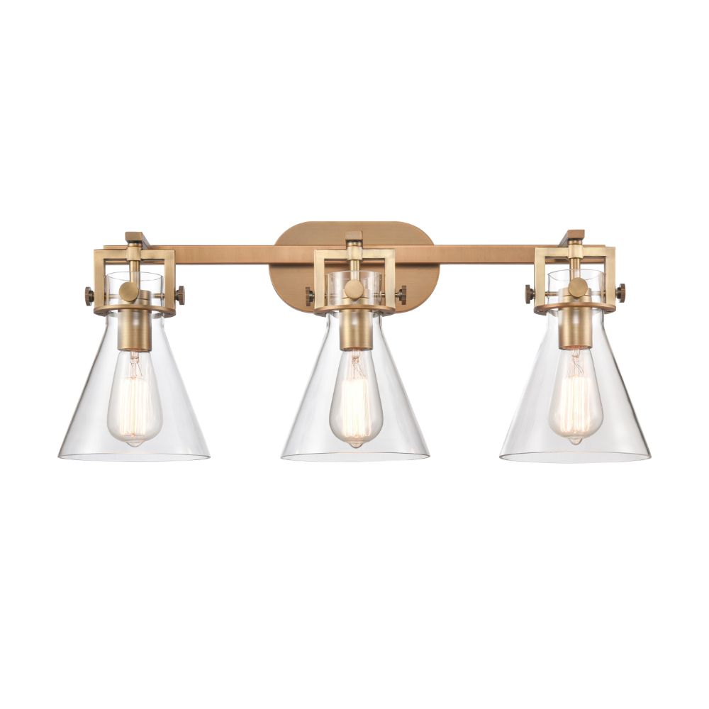 Innovations 411-3W-BB-7CL-LED Newton Cone 3 Light  27 inch Bath Vanity Light in Brushed Brass