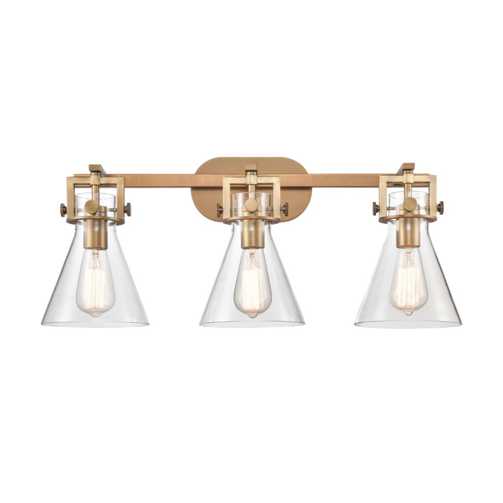 Innovations 411-3W-BB-G411-7CL Newton Cone - 3 Light 7" Wall-mounted Bath Vanity Light - Brushed Brass Finish - Clear Glass Shade