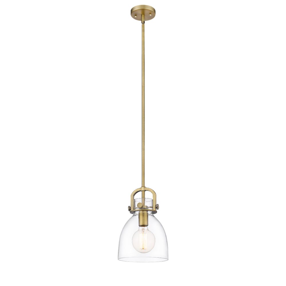Innovations 412-1S-BB-8CL Newton Bell 1 Light 8 inch Mini Pendant in Brushed Brass