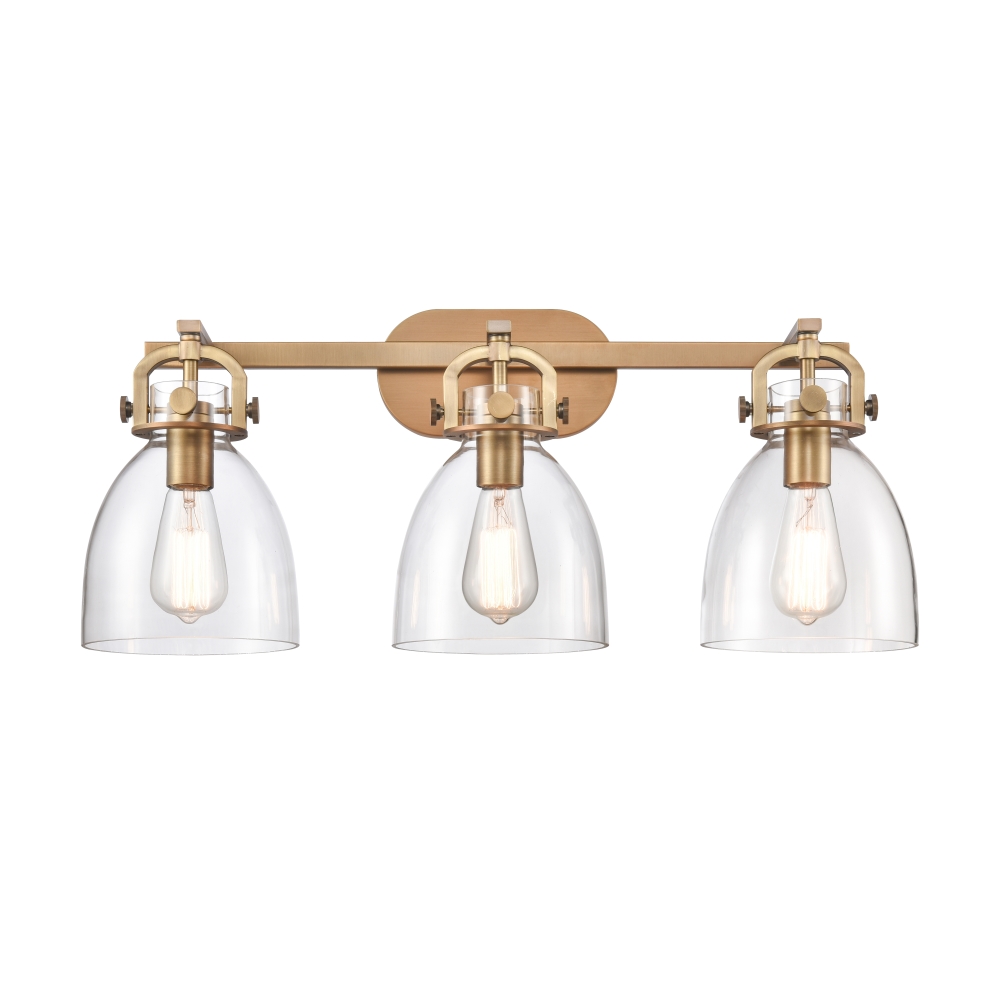 Innovations 412-3W-BB-7CL-LED Newton Bell 3 Light 27 inch Bath Vanity Light in Brushed Brass