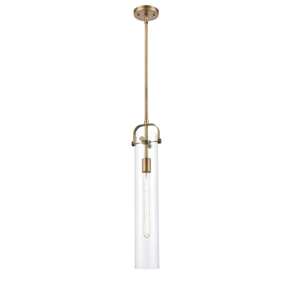 Innovations 413-1SS-BB-G413-1S-4CL Pilaster - 1 Light 4" Stem Hung Pendant - Brushed Brass Finish - Clear Glass Shade