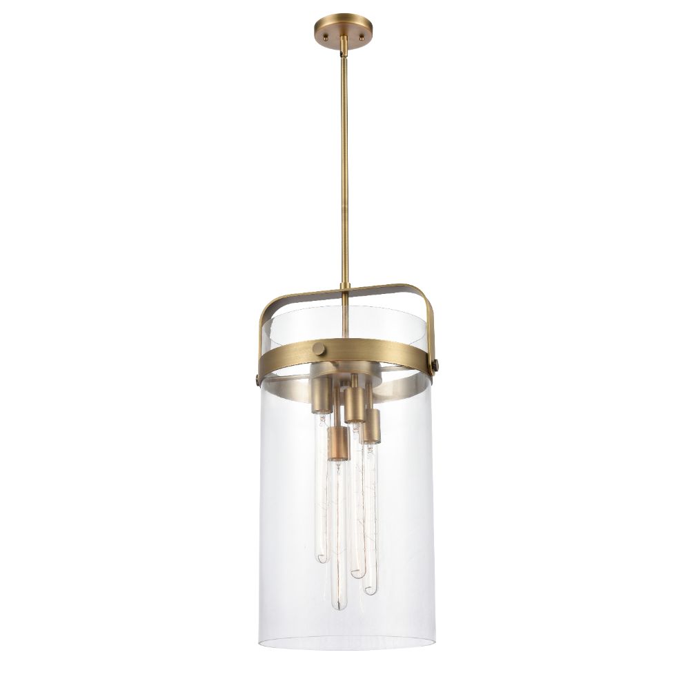 Innovations 413-4SL-BB-G413-4S-12CL Pilaster - 4 Light 12" Stem Hung Pendant - Brushed Brass Finish - Clear Glass Shade