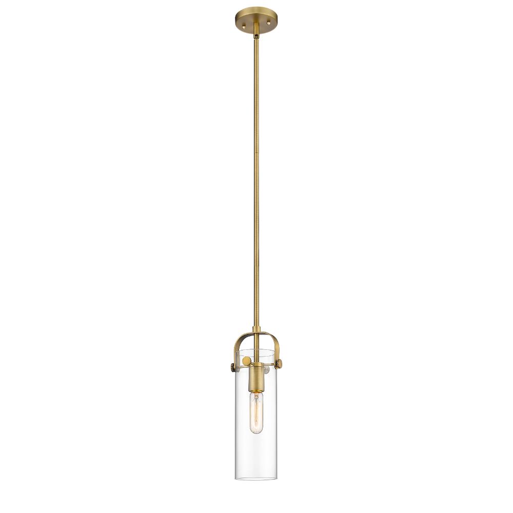 Innovations 423-1S-BB-G423-12CL Pilaster II Cylinder - 1 Light 12" Stem Hung Pendant - Brushed Brass Finish - Clear Glass Shade