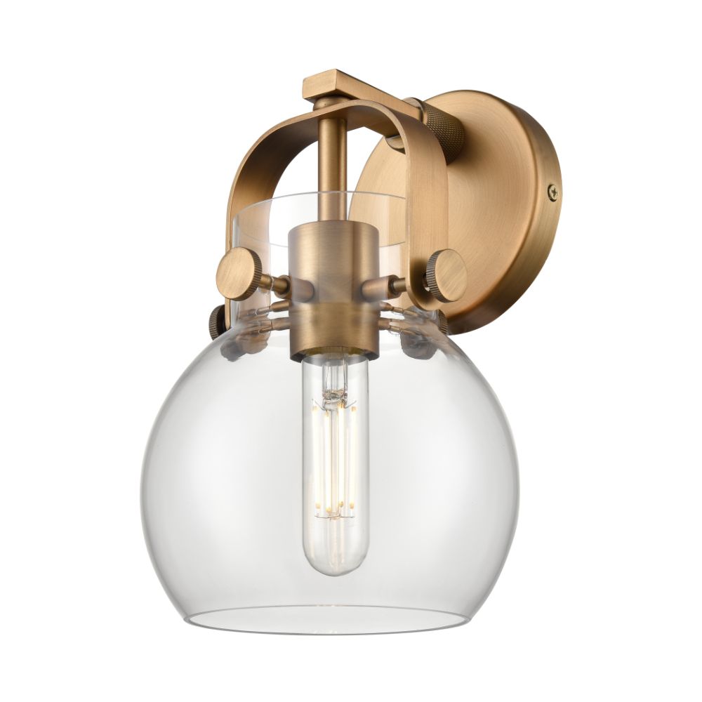 Innovations 423-1W-BB-G410-6CL Pilaster II Sphere - 1 Light 6" Wall-mounted Sconce - Brushed Brass Finish - Clear Glass Shade