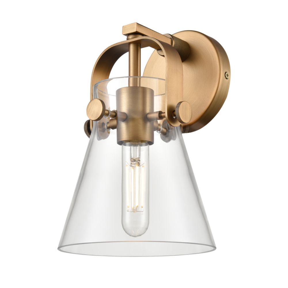 Innovations 423-1W-BB-G411-6CL Pilaster II Cone - 1 Light 6" Wall-mounted Sconce - Brushed Brass Finish - Clear Glass Shade