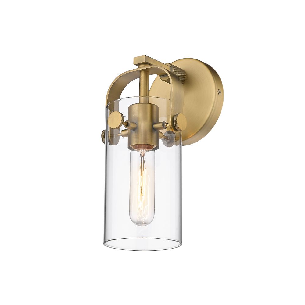 Innovations 423-1W-BB-G423-7CL Pilaster II Cylinder - 1 Light 7" Wall-mounted Sconce - Brushed Brass Finish - Clear Glass Shade