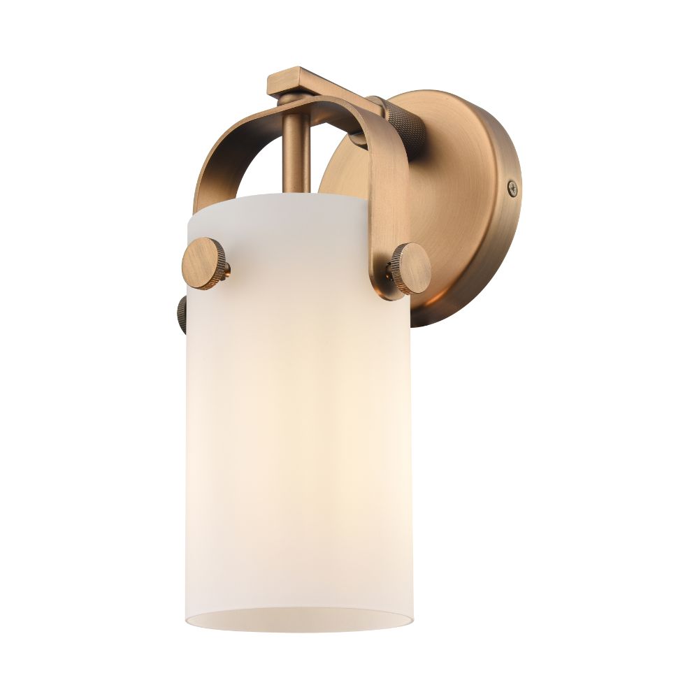 Innovations 423-1W-BB-G423-7WH Pilaster II Cylinder - 1 Light 7" Wall-mounted Sconce - Brushed Brass Finish - Matte White Glass Shade