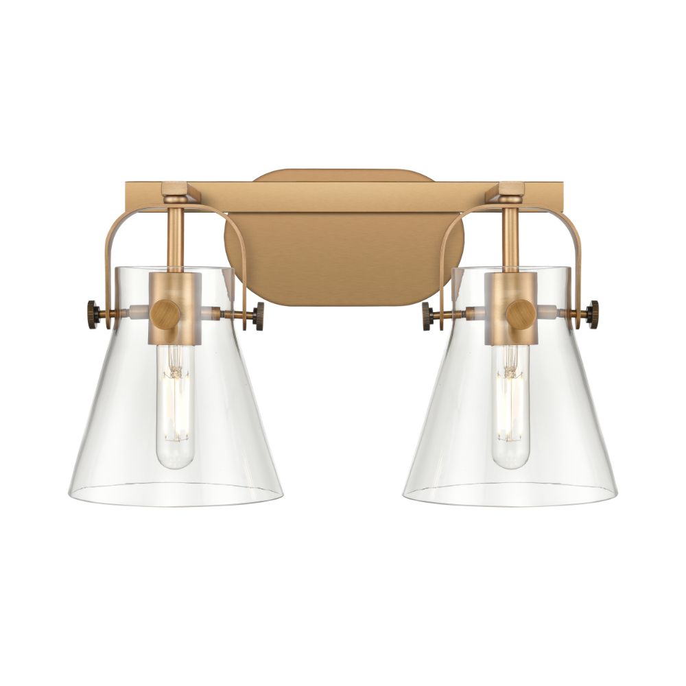 Innovations 423-2W-BB-G411-6CL Pilaster II Cone - 2 Light 6" Wall-mounted Bath Vanity Light - Brushed Brass Finish - Clear Glass Shade