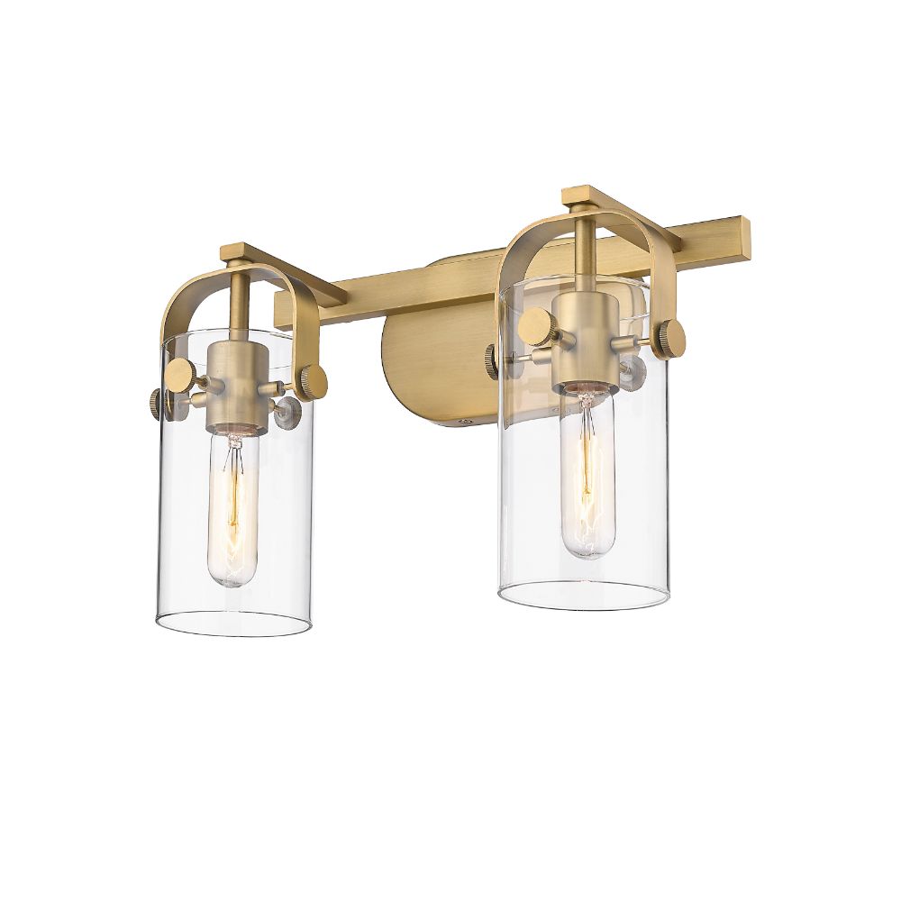 Innovations 423-2W-BB-G423-7CL Pilaster II Cylinder - 2 Light 7" Wall-mounted Bath Vanity Light - Brushed Brass Finish - Clear Glass Shade