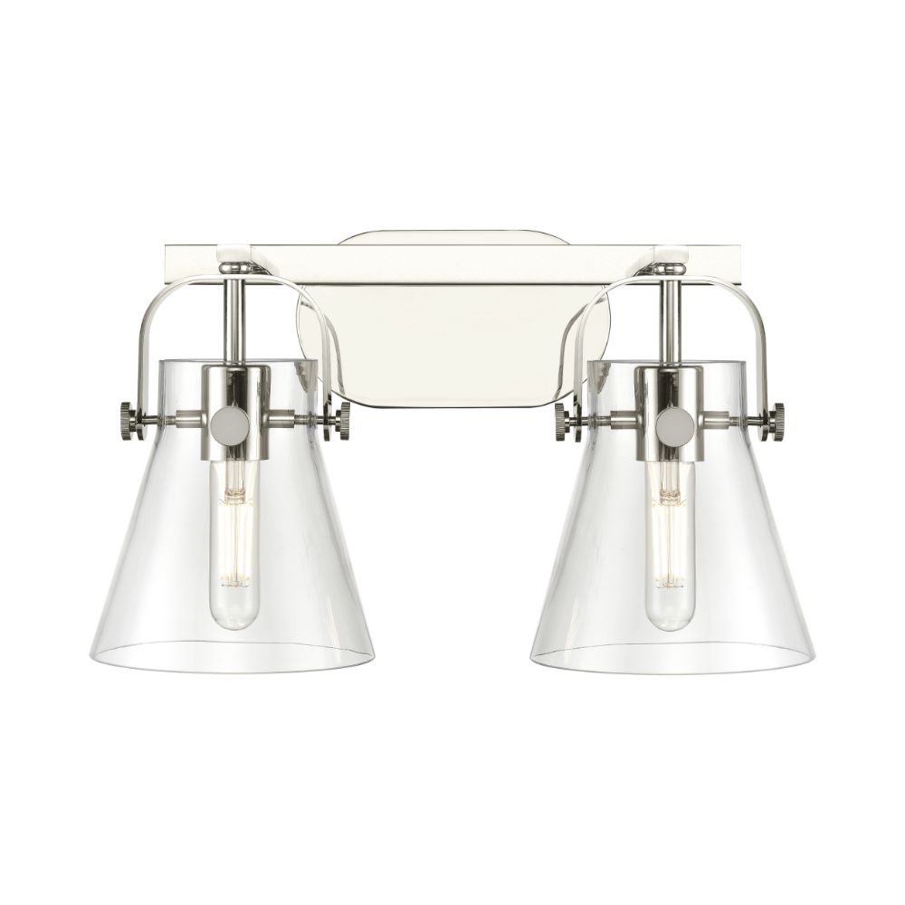 Innovations 423-2W-PN-G411-6CL Pilaster II Cone - 2 Light 6" Wall-mounted Bath Vanity Light - Polished Nickel Finish - Clear Glass Shade