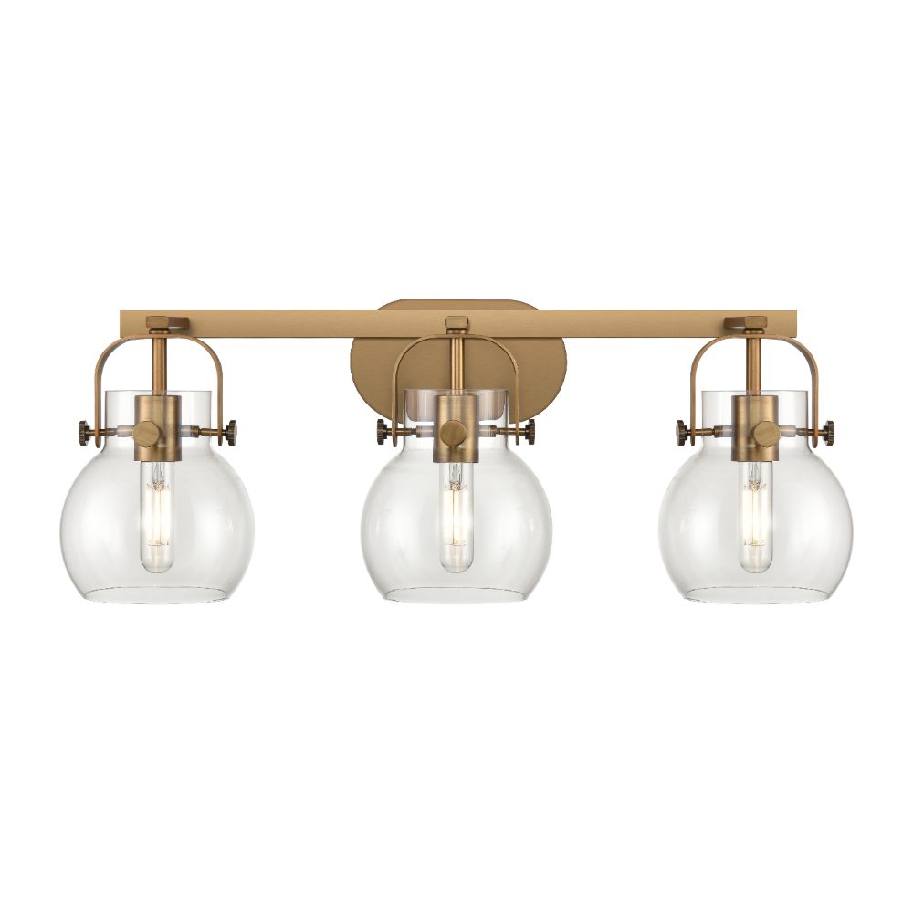 Innovations 423-3W-BB-G410-6CL Pilaster II Sphere - 3 Light 6" Wall-mounted Bath Vanity Light - Brushed Brass Finish - Clear Glass Shade