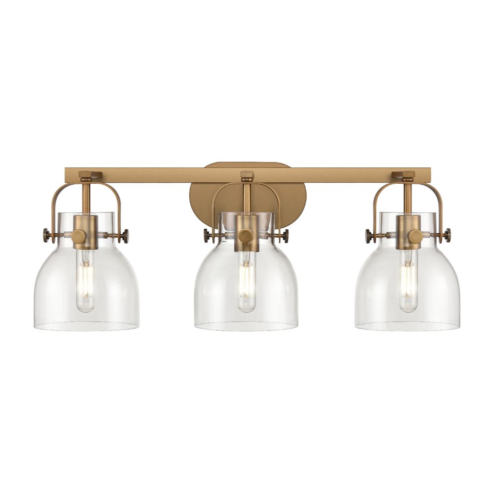Innovations 423-3W-BB-G412-6CL Pilaster II Bell - 3 Light 6" Wall-mounted Bath Vanity Light - Brushed Brass Finish - Clear Glass Shade