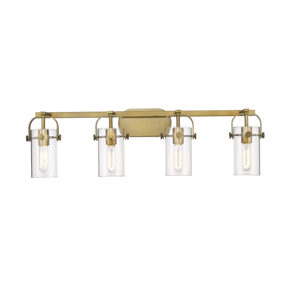 Innovations 423-4W-BB-4CL Pilaster 3 Light 27 inch Bath Vanity Light in Brushed Brass