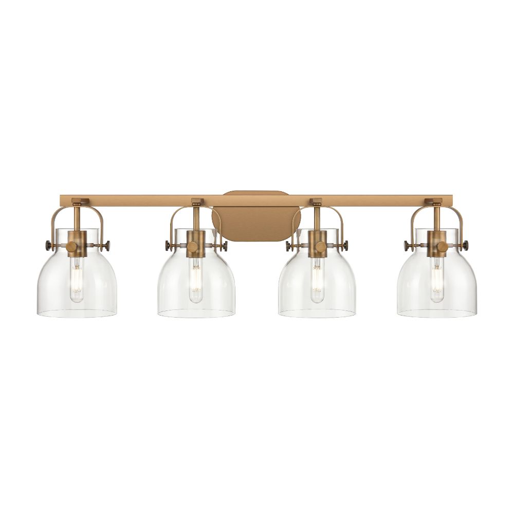Innovations 423-4W-BB-G412-6CL Pilaster II Bell - 4 Light 6" Wall-mounted Bath Vanity Light - Brushed Brass Finish - Clear Glass Shade