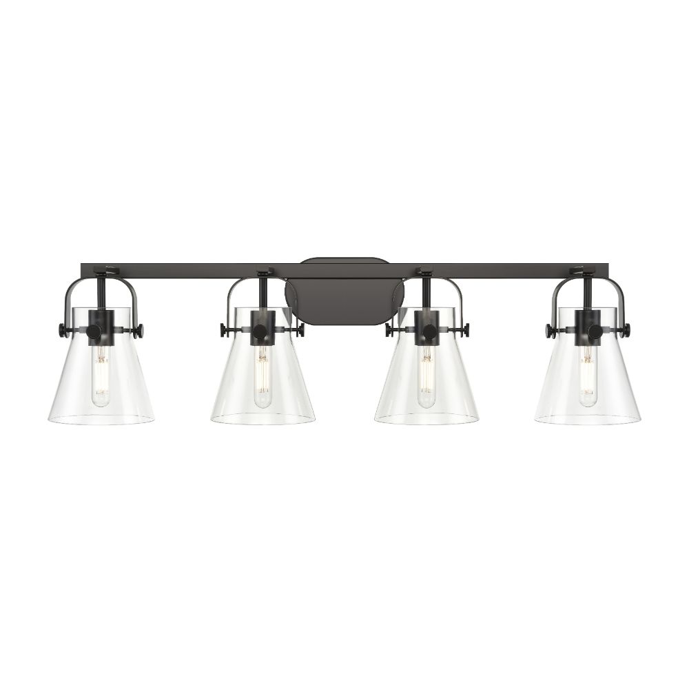Innovations 423-4W-BK-G411-6CL Pilaster II Cone - 4 Light 6" Wall-mounted Bath Vanity Light - Matte Black Finish - Clear Glass Shade