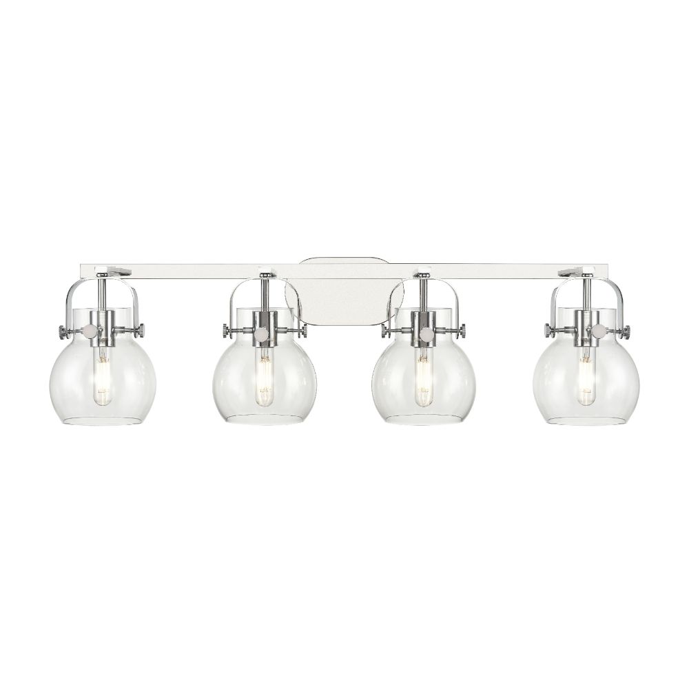 Innovations 423-4W-PC-G410-6CL Pilaster II Sphere - 4 Light 6" Wall-mounted Bath Vanity Light - Polished Chrome Finish - Clear Glass Shade