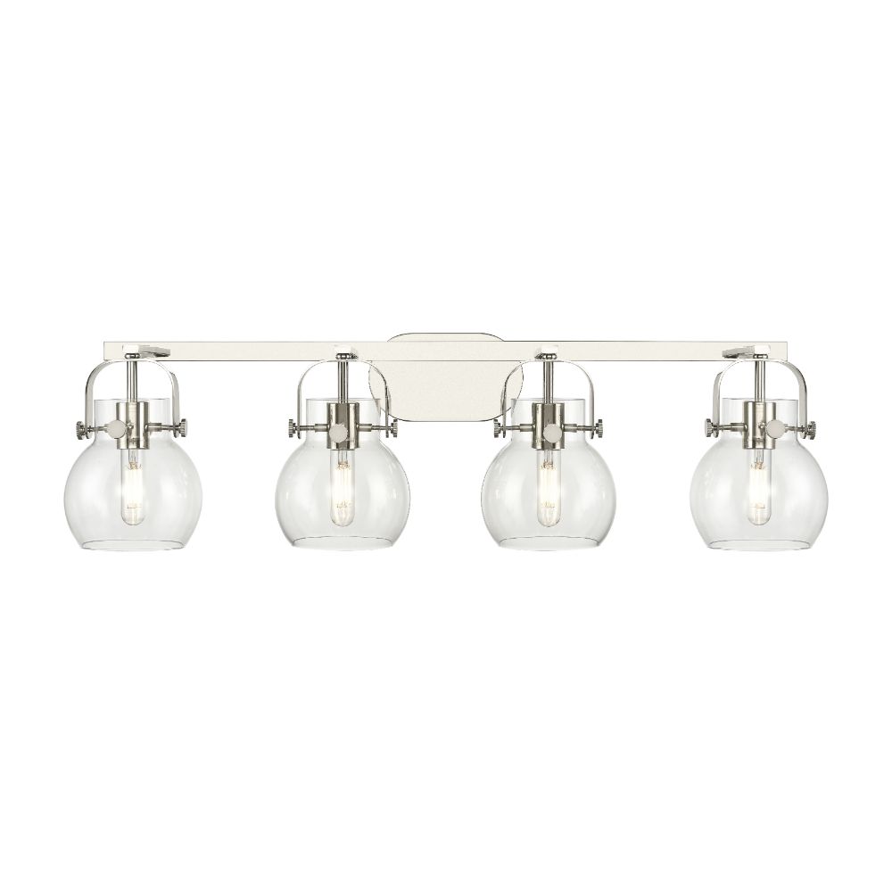 Innovations 423-4W-PN-G410-6CL Pilaster II Sphere - 4 Light 6" Wall-mounted Bath Vanity Light - Polished Nickel Finish - Clear Glass Shade