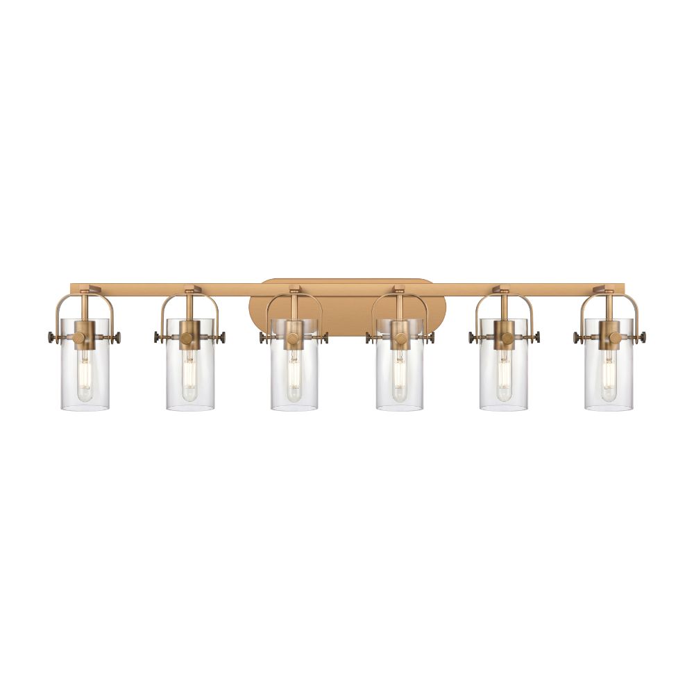 Innovations 423-6W-BB-G423-7CL Pilaster II Cylinder - 6 Light 7" Wall-mounted Bath Vanity Light - Brushed Brass Finish - Clear Glass Shade