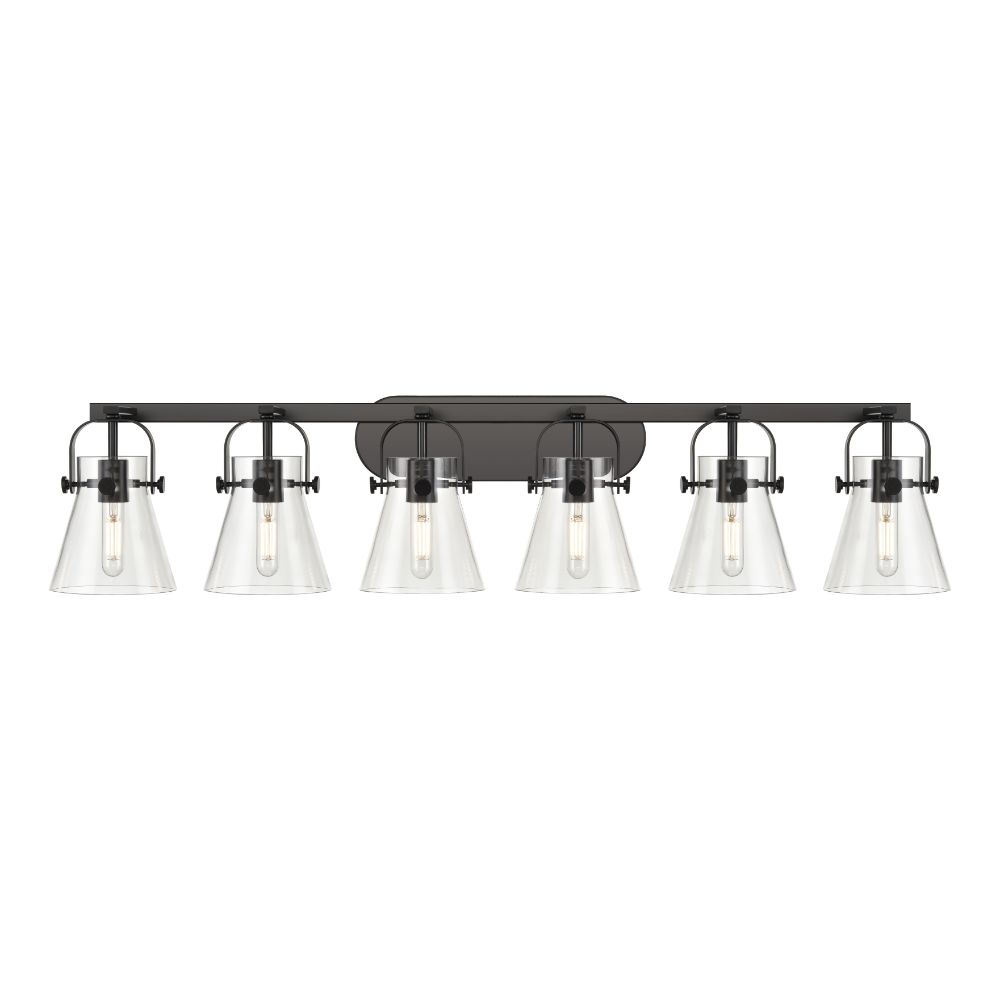 Innovations 423-6W-BK-G411-6CL Pilaster II Cone - 6 Light 6" Wall-mounted Bath Vanity Light - Matte Black Finish - Clear Glass Shade