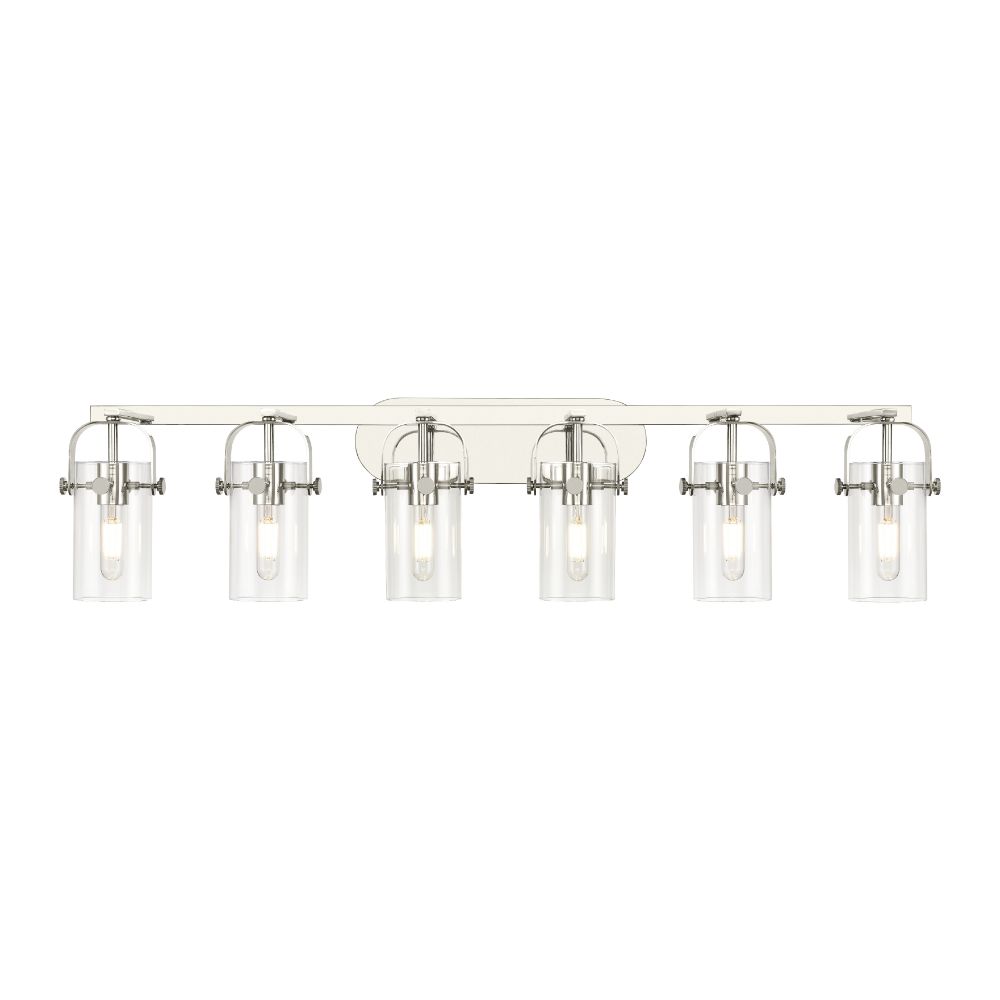 Innovations 423-6W-PN-G423-7CL Pilaster II Cylinder - 6 Light 7" Wall-mounted Bath Vanity Light - Polished Nickel Finish - Clear Glass Shade