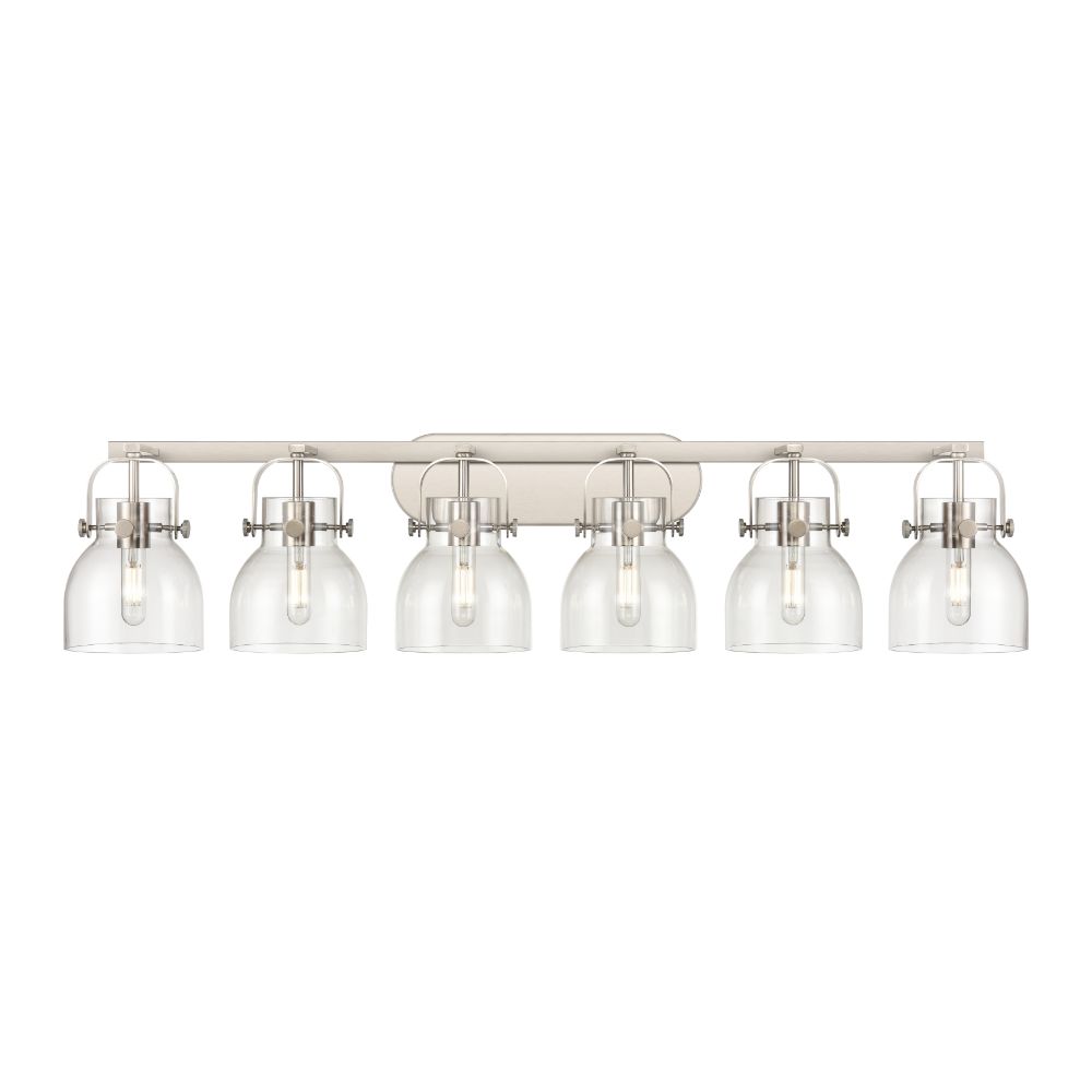 Innovations 423-6W-SN-G412-6CL Pilaster II Bell - 6 Light 6" Wall-mounted Bath Vanity Light - Satin Nickel Finish - Clear Glass Shade
