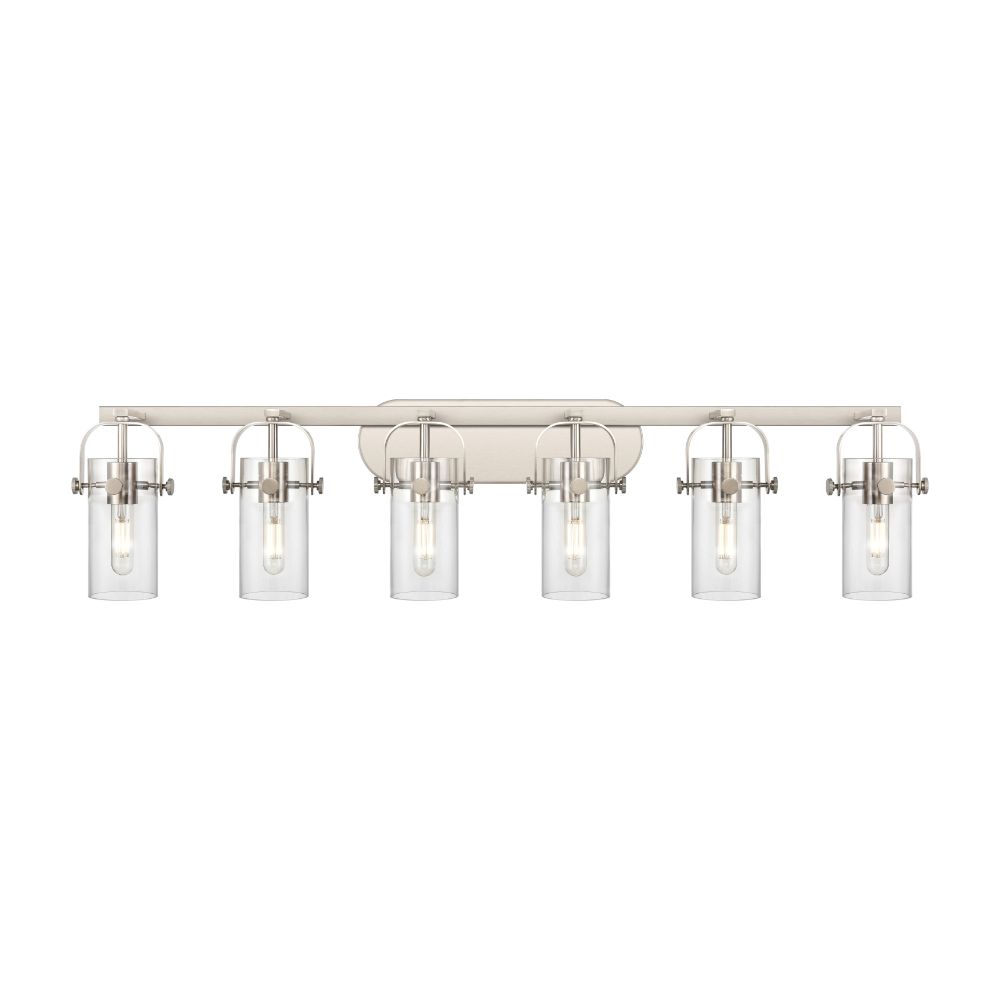 Innovations 423-6W-SN-G423-7CL Pilaster II Cylinder - 6 Light 7" Wall-mounted Bath Vanity Light - Satin Nickel Finish - Clear Glass Shade