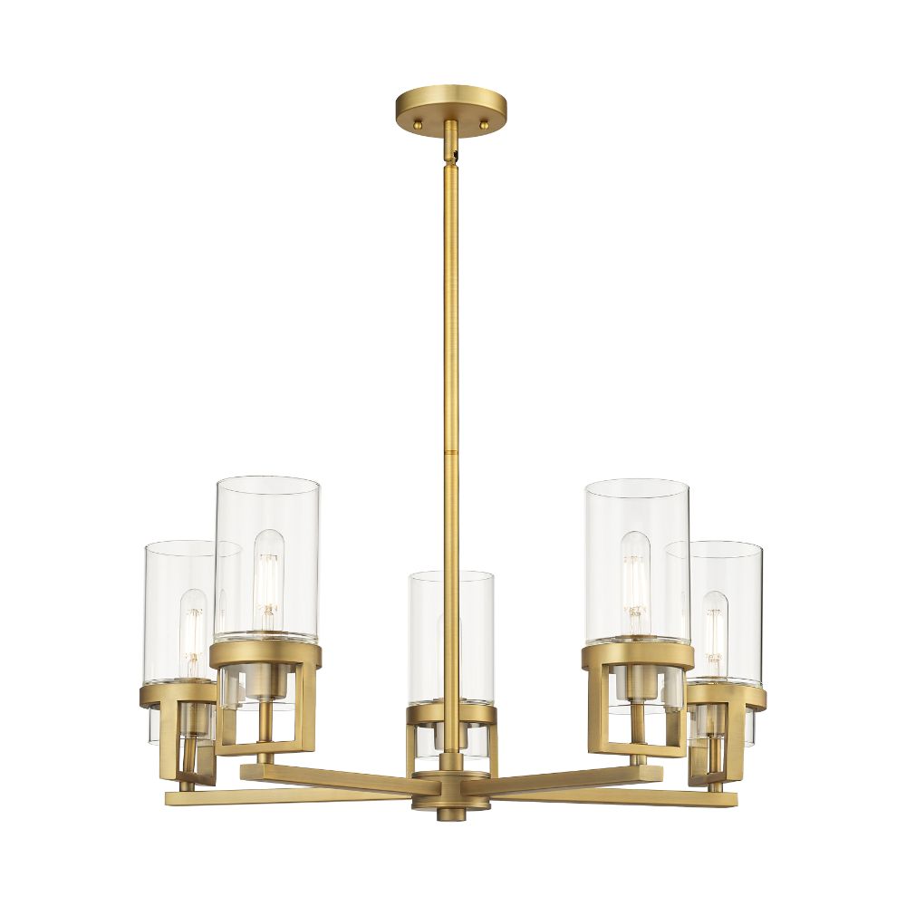 Innovations 426-5CR-BB-G426-8CL Utopia - 5 Light 8" Stem Hung Chandelier - Brushed Brass Finish - Clear Glass Shade