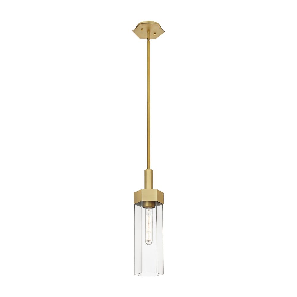 Innovations 427-1S-BB-G427-14CL Claverack - 1 Light 14" Stem Hung Pendant - Brushed Brass Finish - Clear Glass Shade