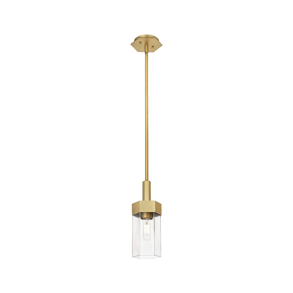 Innovations 427-1S-BB-G427-9CL Claverack - 1 Light 9" Stem Hung Pendant - Brushed Brass Finish - Clear Glass Shade