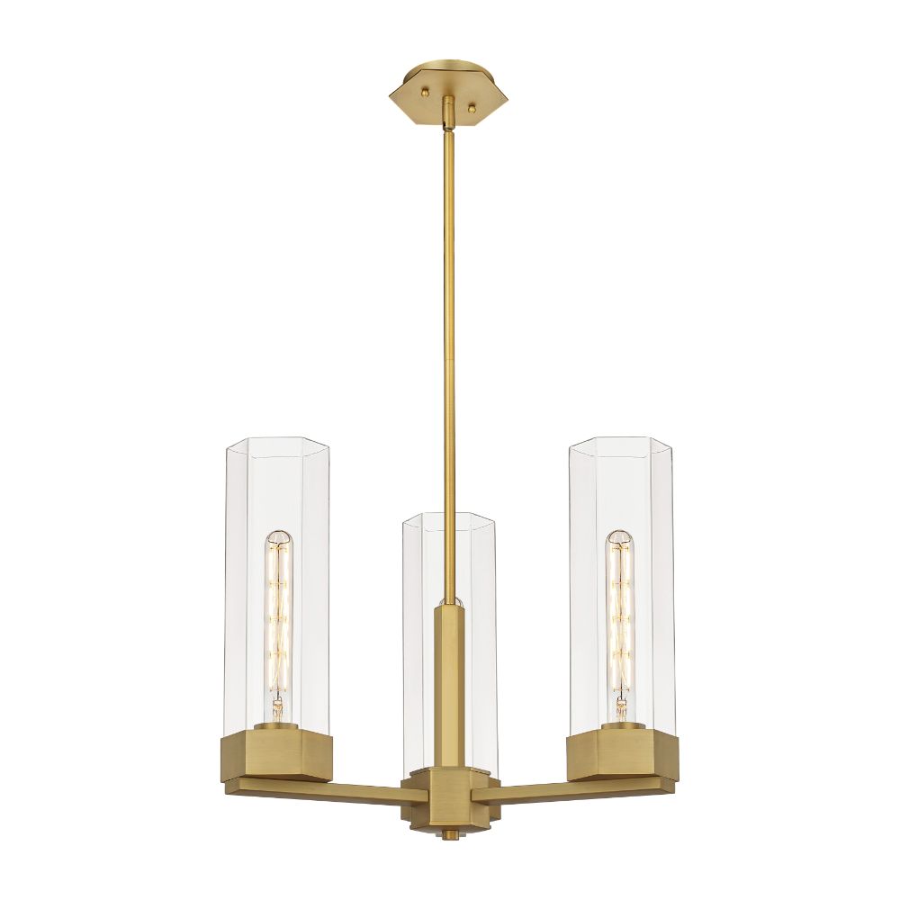 Innovations 427-3CR-BB-G427-14CL Claverack - 3 Light 14" Stem Hung Pendant - Brushed Brass Finish - Clear Glass Shade