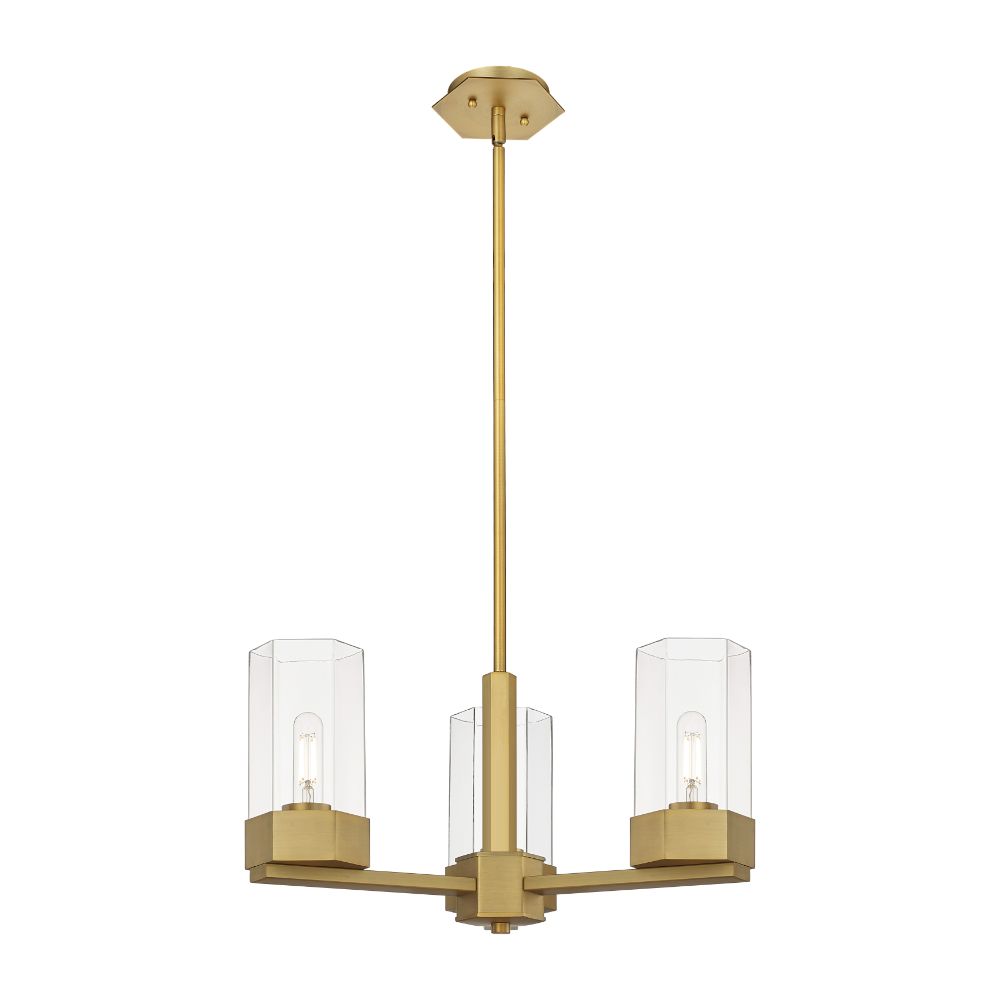 Innovations 427-3CR-BB-G427-9CL Claverack - 3 Light 9" Stem Hung Pendant - Brushed Brass Finish - Clear Glass Shade