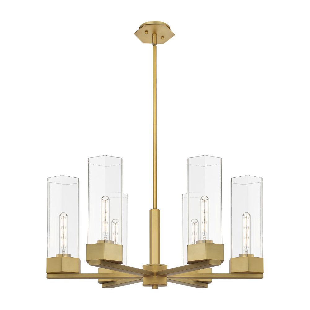 Innovations 427-6CR-BB-G427-14CL Claverack - 6 Light 14" Stem Hung Chandelier - Brushed Brass Finish - Clear Glass Shade