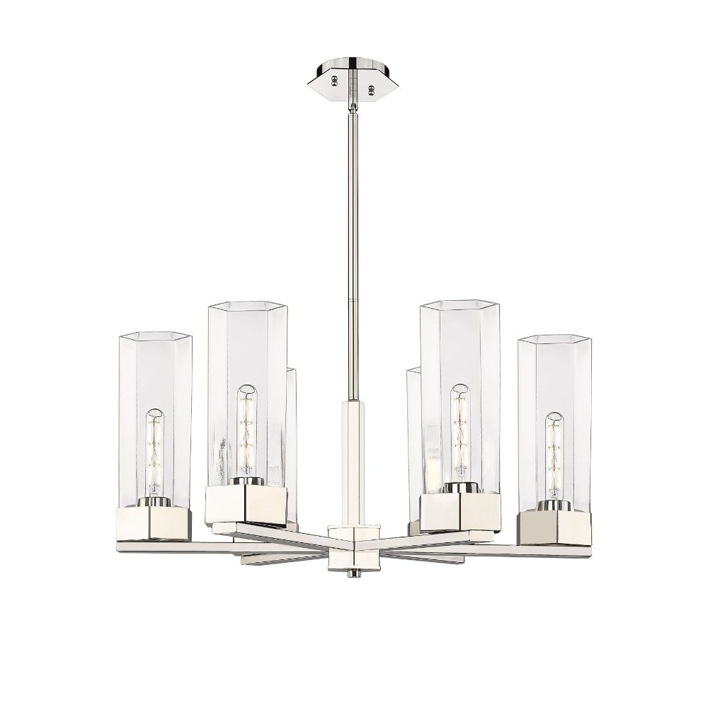 Innovations 427-6CR-PN-G427-14CL Claverack - 6 Light 14" Stem Hung Chandelier - Polished Nickel Finish - Clear Glass Shade