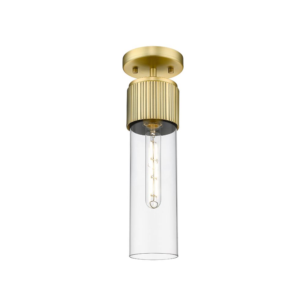 Innovations 428-1F-BB-G428-12CL Bolivar - 1 Light 12" Flush Mount - Brushed Brass Finish - Clear Glass Shade