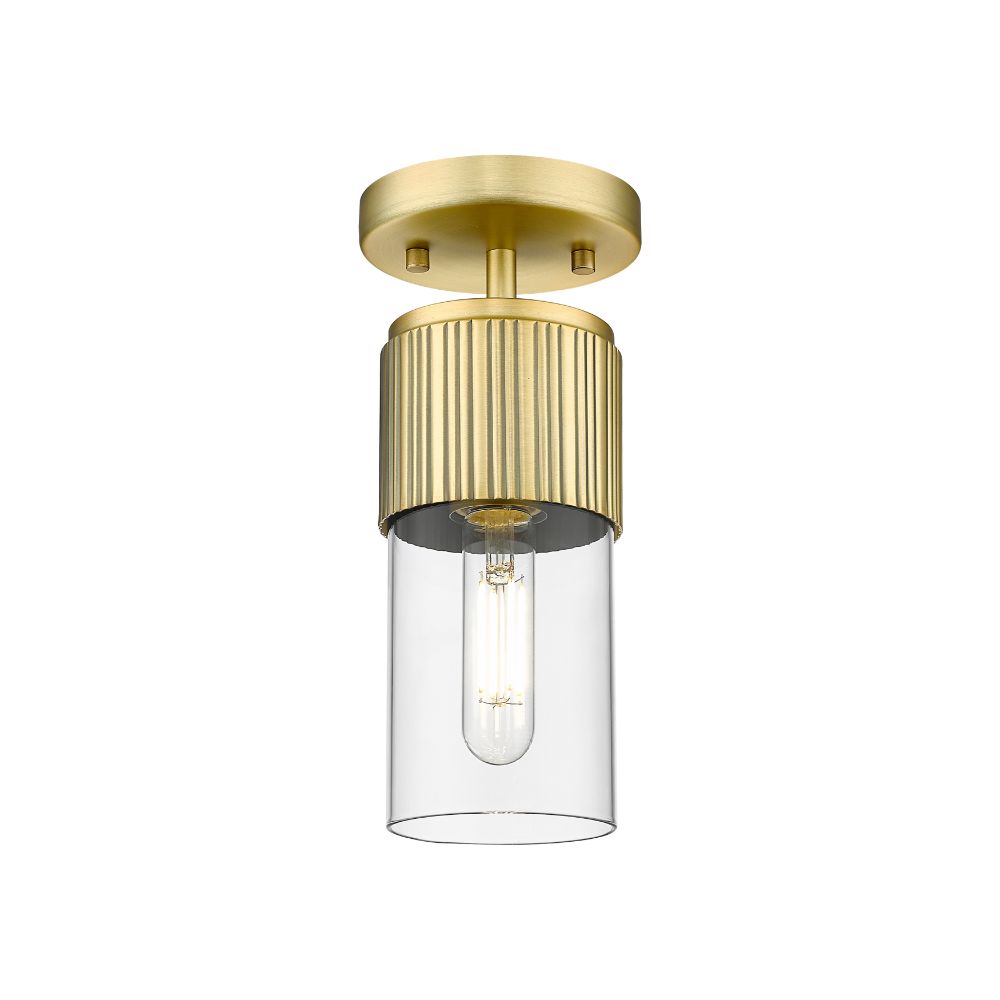 Innovations 428-1F-BB-G428-7CL Bolivar - 1 Light 7" Flush Mount - Brushed Brass Finish - Clear Glass Shade