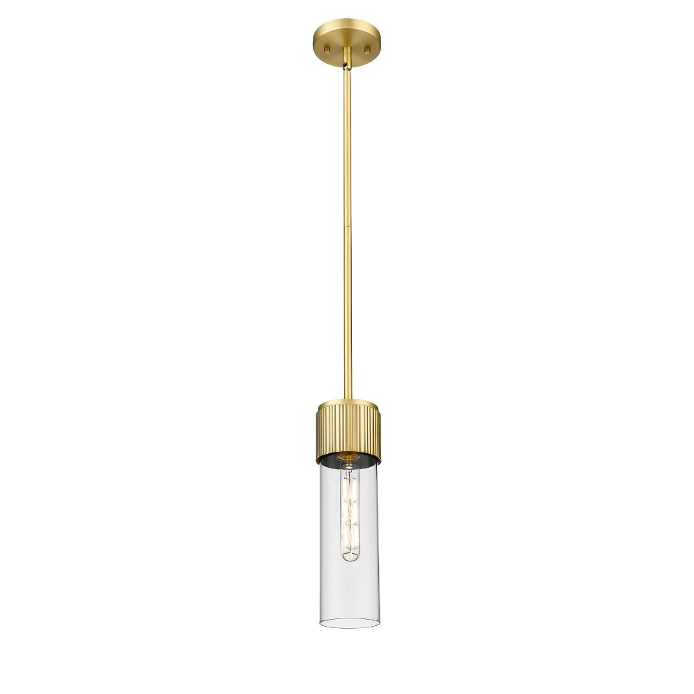 Innovations 428-1S-BB-G428-12CL Bolivar - 1 Light 12" Stem Hung Pendant - Brushed Brass Finish - Clear Glass Shade