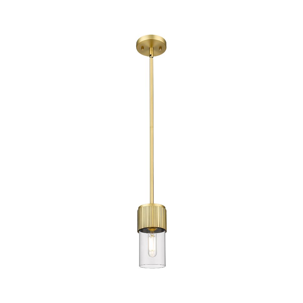 Innovations 428-1S-BB-G428-7CL Bolivar - 1 Light 7" Stem Hung Pendant - Brushed Brass Finish - Clear Glass Shade