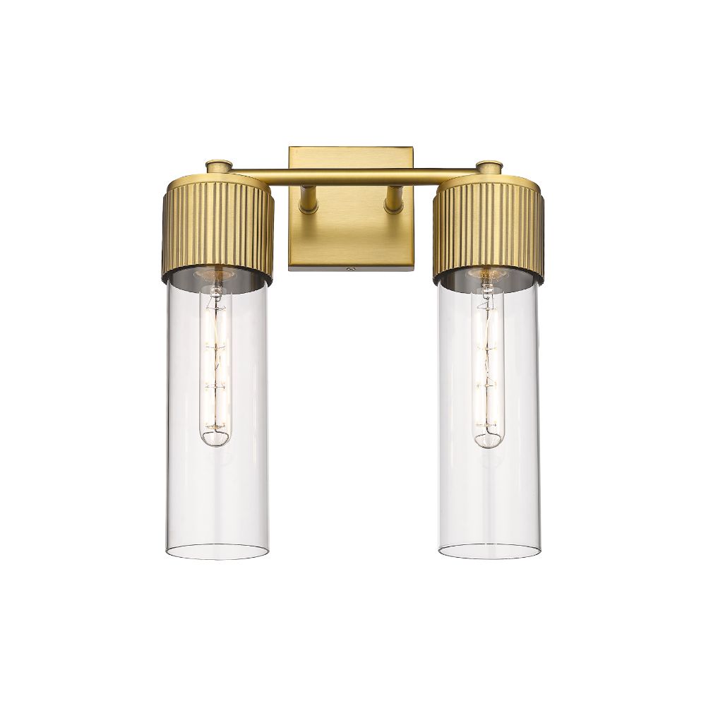 Innovations 428-2W-BB-G428-12CL Bolivar - 2 Light 12" Wall-mounted Sconce - Brushed Brass Finish - Clear Glass Shade