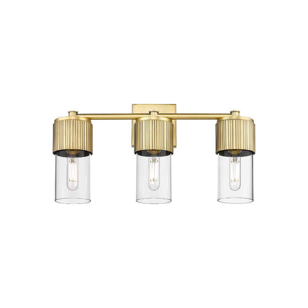 Innovations 428-3W-BB-G428-7CL Bolivar - 3 Light 7" Wall-mounted Bath Vanity Light - Brushed Brass Finish - Clear Glass Shade