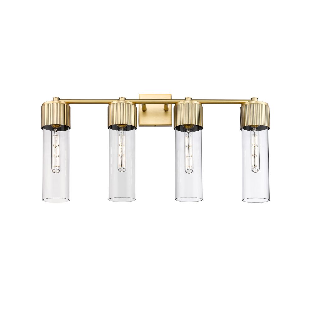 Innovations 428-4W-BB-G428-12CL Bolivar - 4 Light 12" Wall-mounted Bath Vanity Light - Brushed Brass Finish - Clear Glass Shade