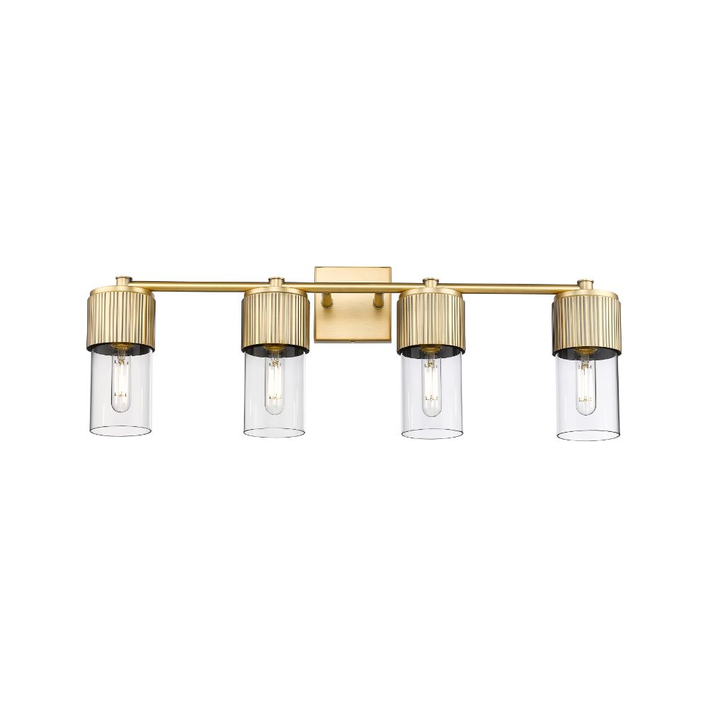 Innovations 428-4W-BB-G428-7CL Bolivar - 4 Light 7" Wall-mounted Bath Vanity Light - Brushed Brass Finish - Clear Glass Shade