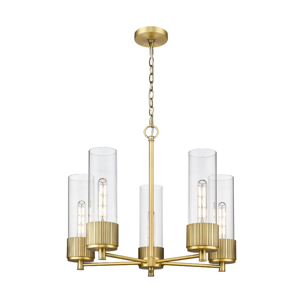 Innovations 428-5CR-BB-G428-12CL Bolivar - 5 Light 12" Chain Hung Chandelier - Brushed Brass Finish - Clear Glass Shade